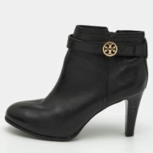 Tory Burch Bristol Black Leather Bootie Gold Logo 8 1/2 - Picture 3 of 14